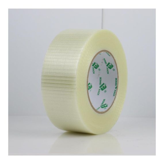 Filamentband BOMEI PACK - 75mm x 50m Transparentes Glasfaser-Packband | Fadenverstärktes Filament-Umreifungsband für sicheres Verpacken