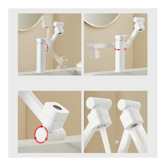 360° Drehbarer Weißer Wasserhahn für Küche und Badezimmer - Einhebel-Mischbatterie aus Messing für Waschbecken mit Multidirektionaler Rotation Warm- und Kaltwasser-Mischhahn für Touch-On-Funktionalität