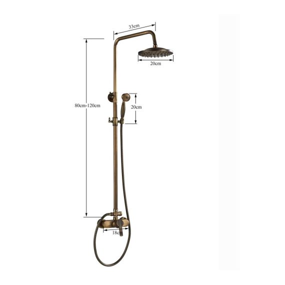 Antikes Messing Duschsystem | Höhenverstellbare Duschsäule mit 8 Zoll Kopfbrause und Handbrause | Duscharmaturenset für Badewannen | Modernes Duschset 80~120 cm | Premium Qualität für ein entspannendes Badeerlebnis