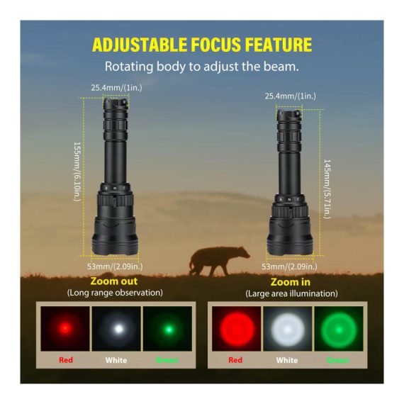 Taktische 3-Farb-1-Zoom-Taschenlampe KL62Plus für die Jagd mit Montage Intensitätskontrolle – Ideal für Hog Coyote Varmint
