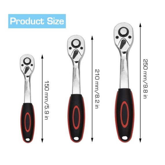 HWTONG 3-teiliges Ratschenschlüssel-Set mit 72-Zahn Umschaltknarren - 1/4 zoll 3/8 zoll und 1/2 zoll Antrieb Ergonomischer Griff für optimale Handhabung