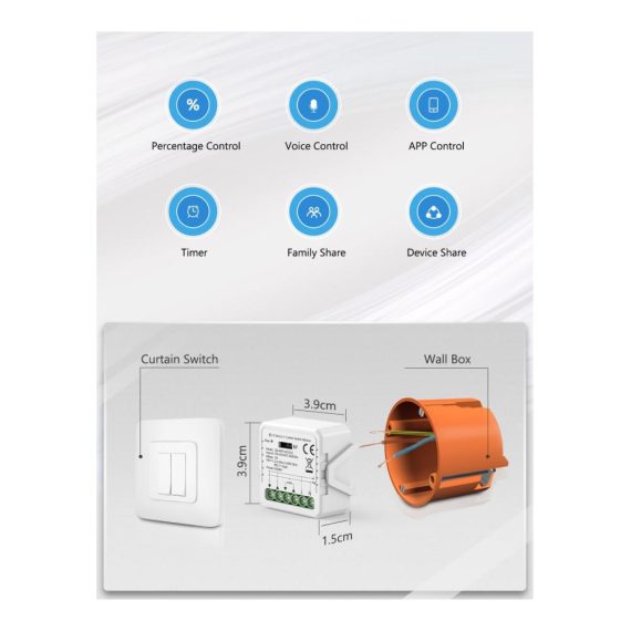 Wlan Rolladenschalter Modul mit [PROZENT FUNKTION] - Smart Steuerung für Rolladen Vorhänge & Jalousien - APP & Sprachsteuerung - Rolladen Schalter für effiziente Motorsteuerung