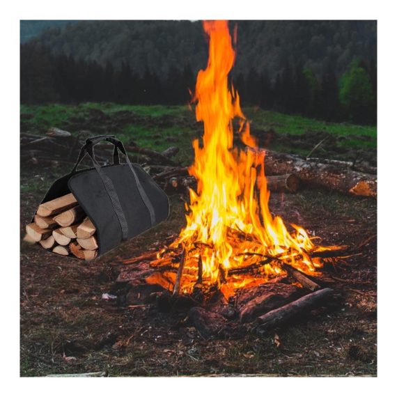 Holzkörbe Transporttasche - Robuster Holzträger für Camping Kamin und Holzofen (Schwarz Universalgröße