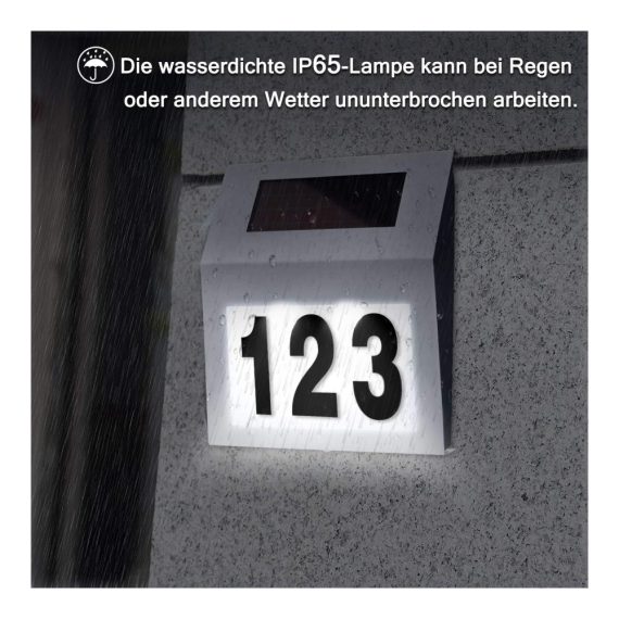 LED Solarhausnummer aus Edelstahl - Moderne Beleuchtete Hausnummer mit 2 LEDs - Solar Hausnummernleuchte Wandleuchte - Silber