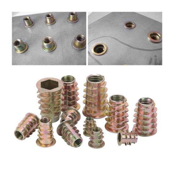 100 Stück Gewindeeinsätze für Holz | M4-M10 | Sechskant Laufwerk | Möbel-Schraubeneinsätze 10-25mm | Befestigungsmuttern-Set
