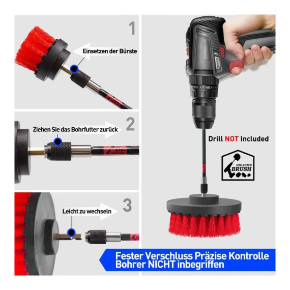 8-teiliges Akkuschrauber Bürstenaufsatz-Set für Auto Felgen Polster & mehr - Weiche und harte Bohrbürsten für Fliesen Badewannen - Drill Brush Kit