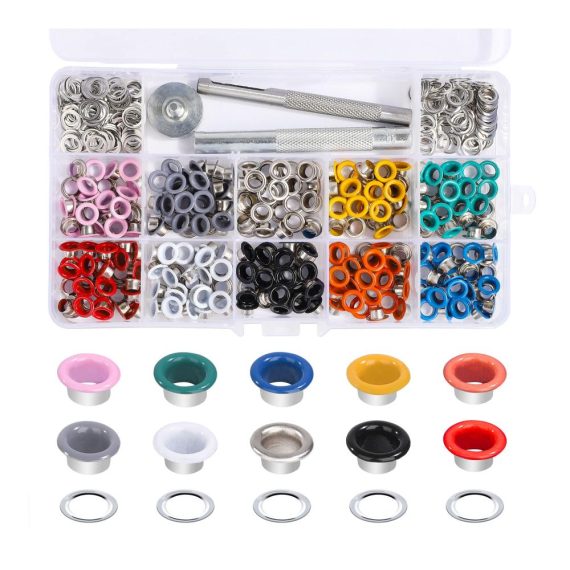 Metallösen-Set 300 Stück - 5mm Tüllen Kit für DIY Handwerk Schuhe Kleidung Taschen - Inklusive Installationswerkzeug - Multicolor Ösen (10 Farben