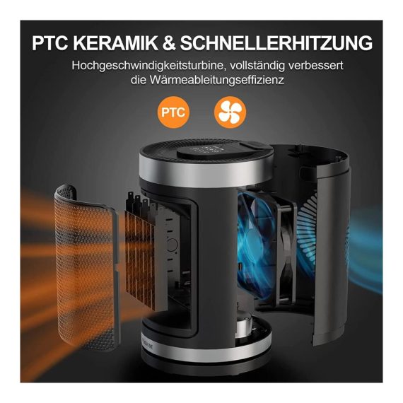 Heizkörper Fenshine PTC-Heizlüfter - Keramik-Heizlüfter 1500 W Fernbedienung tragbar energiesparend 12 Stunden Timer automatische Abschaltung programmierbar leiser Raumheizer für den Innenbereich