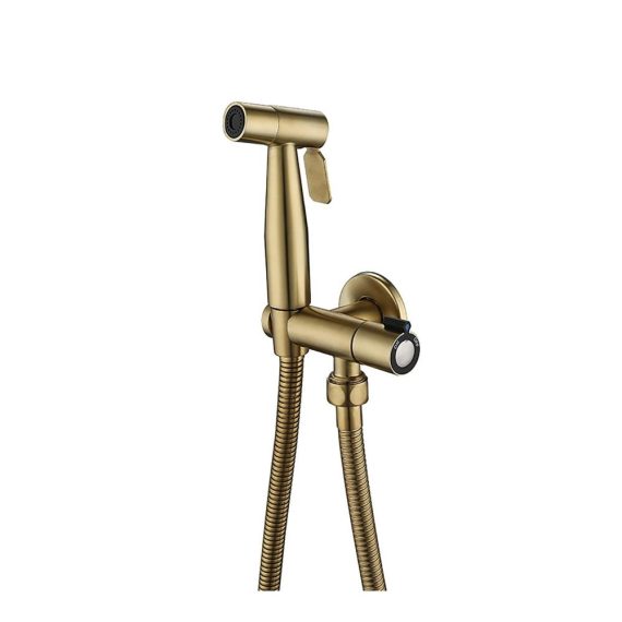 Bidet-Armaturen Damenhygiene-Sprühset in gebürstetem Goldmessing wandmontiert mit Einzelkaltwasser – Toiletten-Bidet für Badezimmer und Tuchwindelpflege