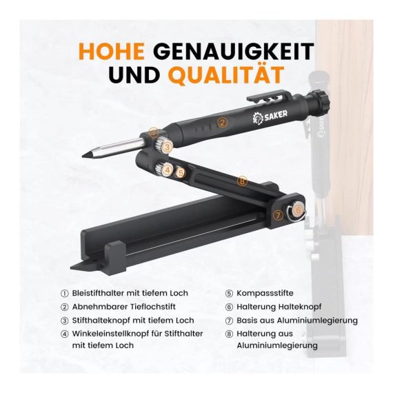 Multifunktionale Reißnadeln Saker Baustift-Set für DIY Holzbearbeitung Zimmermannsbleistift mit Tieflochstift