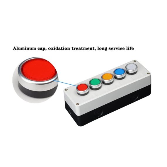 Industrie-Druckschalter DOUKI Selbstrückstellender Kurzhubtaster mit Lichtschalter Not-Taste 24 V/220 V wasserdichte Steuerbox (3 Green Red Green 220V