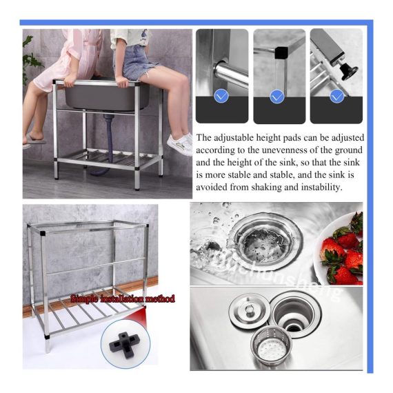 Edelstahl Ausgussbecken für Küche und Werkstatt - Freistehender Spültisch mit Wasserhahn und Schläuchen - Ideal für Gewerbe Bauernhäuser und Verpflegung