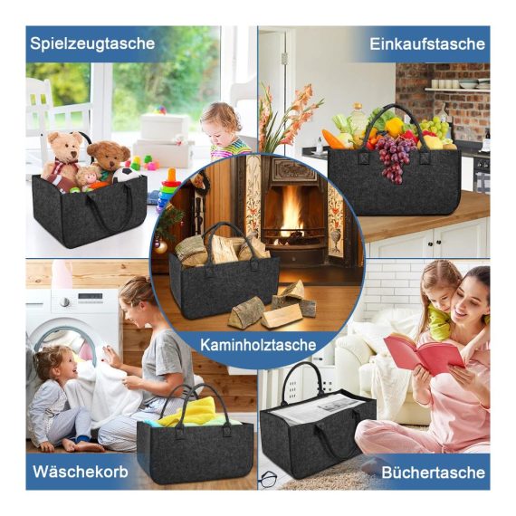 Holzkörbe Brennholz Tasche 2 Stück - Filz Tragetasche 30 kg Kapazität - Robuste Multifunktionshandtasche für Einkäufe und Transport