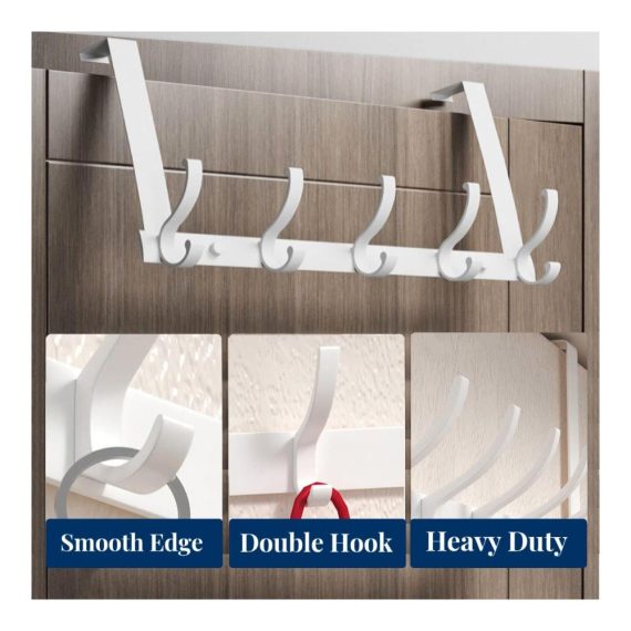 Matt Weiß Türhakenleiste für Mehrzwecknutzung Türhaken Gerhannery - Platzsparende Türgarderobe & Handtuchhalter ohne Bohren für Garderobe Badezimmer & mehr