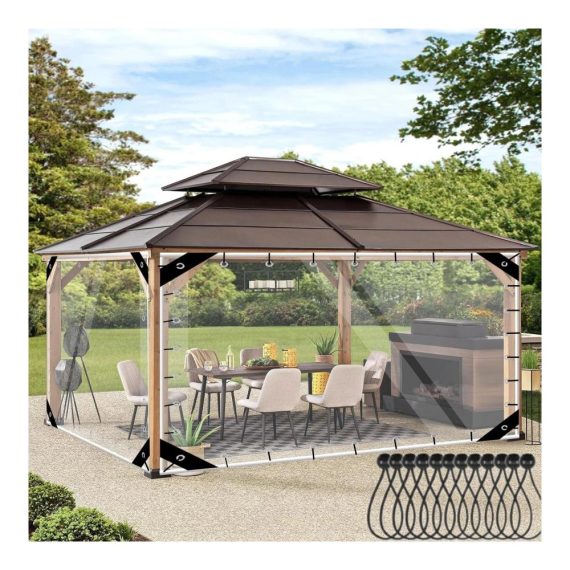 420 g/m² Transparente PVC Plane für den Außenbereich | Mit Ösen Kabelbindern & Gummibändern | Geeignet für Pavillons & Terrassen | 2x2.5m