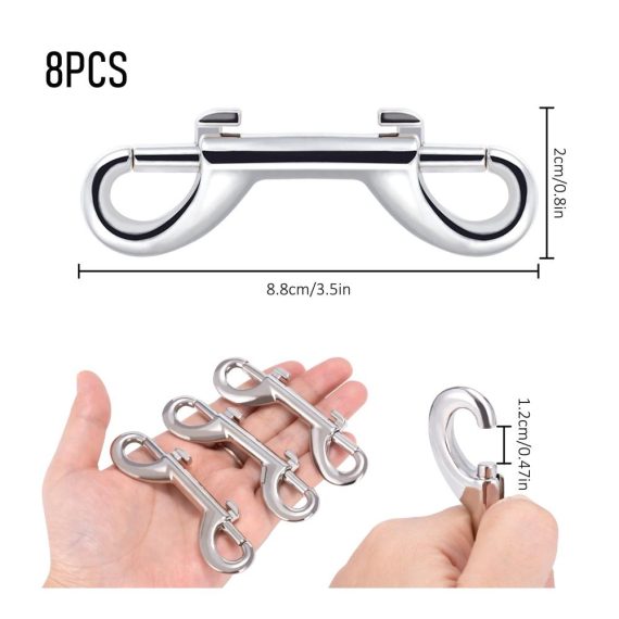 Edelstahl Doppelkarabinerhaken-Set (8 Stück) - Bolzenschnapper mit Federhaken 88 mm - Ideal für Hundeleine Wassereimer Klettern Camping - Zinklegierung Doppel Ended Bolzen Gerader Wirbel Gurtband-Schnapphaken
