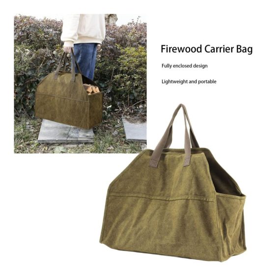Brennholz Tragetasche aus Canvas - Praktischer Holzkorb für Outdoor Camping & Kaminholzofen - Kratzfeste Aufbewahrungstasche mit Halter für Holz Zubehör
