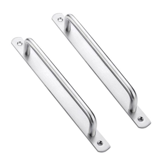 Edelstahl Türknöpfe Set – 2 Stück Push-Pull Türgriffe für Küche Badezimmer Schrank Garage Schuppen Scheune – Metallplatten inklusive (16 x 19 cm