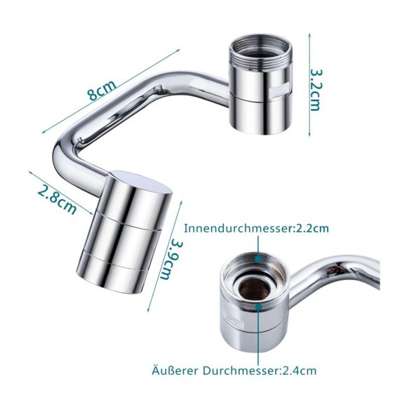 Doppelfunktions Wasserhahnstrahlregler - 1080° Schwenkbarer Küchen- und Badarmatur mit Verlängerungsfunktion aus Massivem Messing