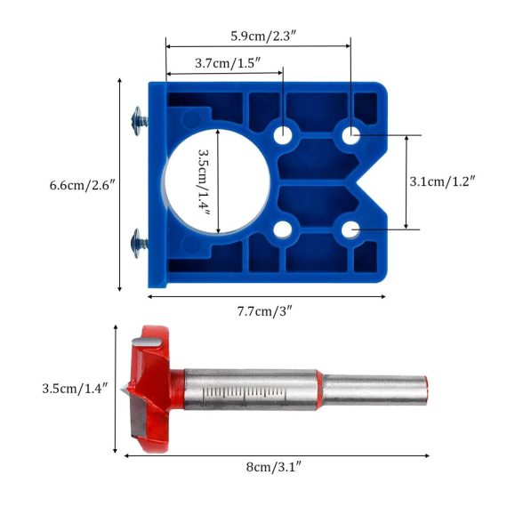 4-teiliges Set Präzisions-Forstnerbohrer für verdeckte Scharniere und Bohrvorrichtung | 35 mm Holzbohrer für Möbel Türen & Schränke