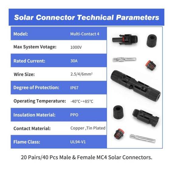 20 Paar Multi-Contact-Solarstecker IP67 1000 V 30 A wasserdichter Solarmodul-Kabelverbinder inklusive Schraubenschlüsseln