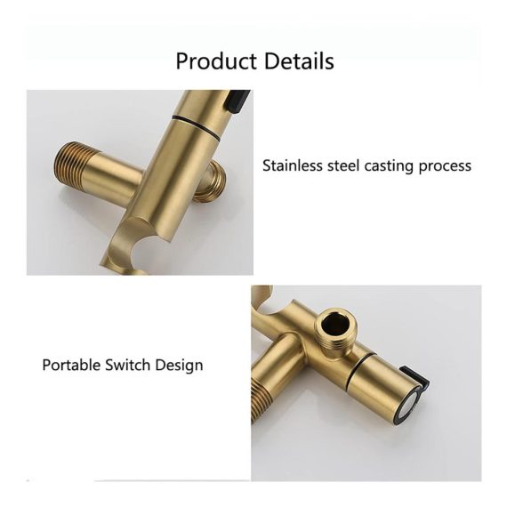 Bidet-Armaturen Damenhygiene-Sprühset in gebürstetem Goldmessing wandmontiert mit Einzelkaltwasser – Toiletten-Bidet für Badezimmer und Tuchwindelpflege