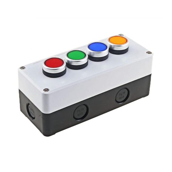 Industrie-Druckschalter DOUKI Selbstrückstellender Kurzhubtaster mit Lichtschalter Not-Taste 24 V/220 V wasserdichte Steuerbox (3 Green Red Green 220V