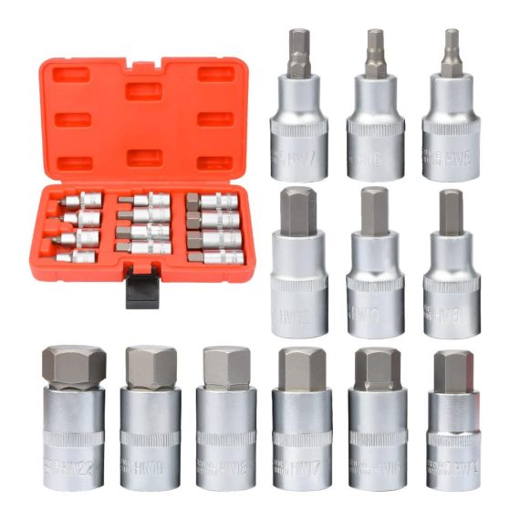 12-teiliges Innensechskant-Schraubendreher-Set mit Steckschlüsseladapter und Nüssen (5-22 mm) - Präzisionswerkzeug für verschiedene Anwendungen