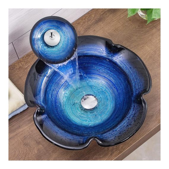 Moderne Arbeitsplatte Blaues Glas-Waschbecken mit Wasserhahn für Küche und Bad