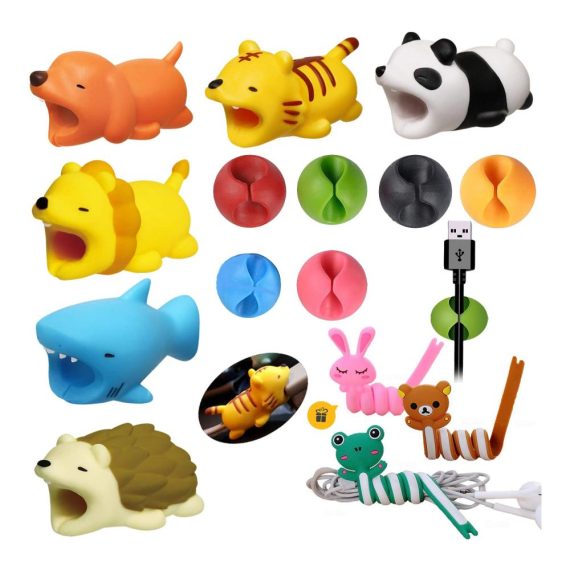 Kabelorganizer-Set Wiederverwendbare Kabelriemen Clips Haken und Tier-Aufwickler für effiziente Kabelverwaltung und Handy-Schutz
