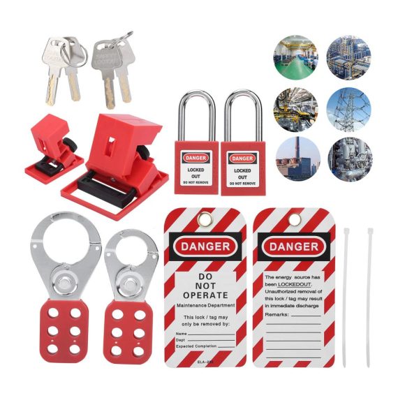 Elektrisches Lockout-Tagout-Kit mit Sicherheitsvorhängeschlössern – Multifunktionales tragbares Set inklusive Hasp-Warnschild und rotem Vorhängeschloss für sichere Abschaltungen