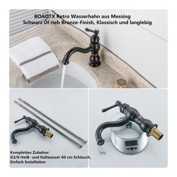 360° Schwenkbare Retro Schwarz Badarmatur - Touch-On-Wasserhahn aus Messing für Badezimmer
