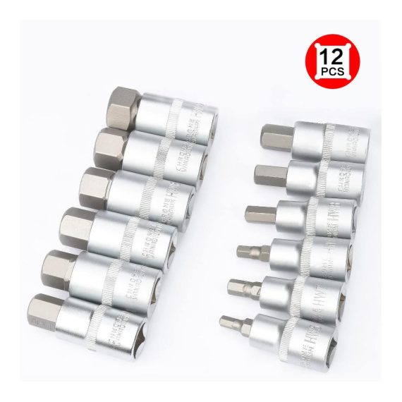 12-teiliges Innensechskant-Schraubendreher-Set mit Steckschlüsseladapter und Nüssen (5-22 mm) - Präzisionswerkzeug für verschiedene Anwendungen