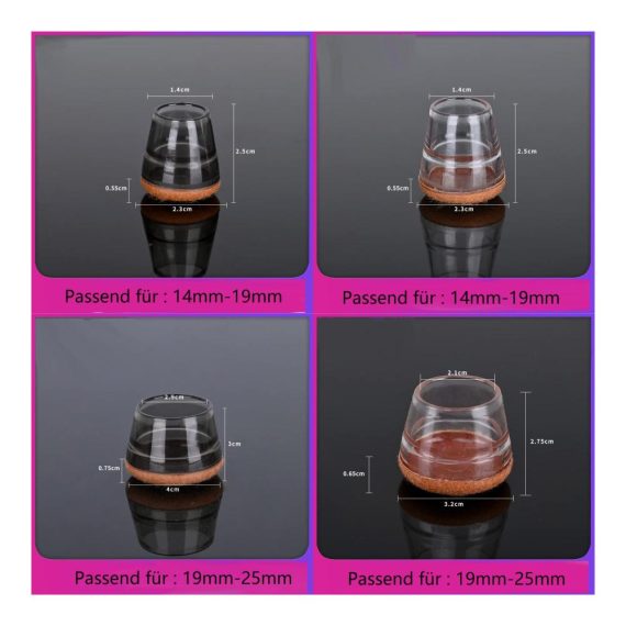 Premium Stuhlbeinkappen 32er Set transparente Schutzkappen mit Filz für Hartholzböden - Geräuschlos und kratzfrei (Passend für Stuhlbeine mit 14mm-19mm Durchmesser
