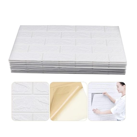 10er-Pack selbstklebende Tapeten in Steinoptik - 3D Kachel Ziegel Wandsticker aus PE Schaumstoff - Ziegelmuster 70 x 77 cm