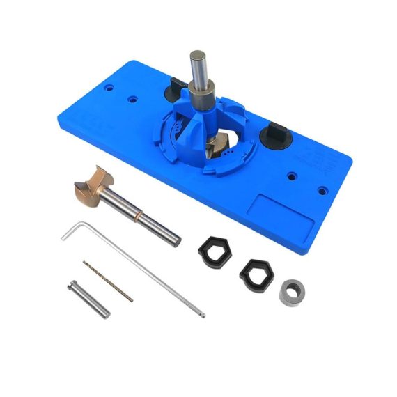 Forstnerbohrer Gobesty Topfband Bohrschablone Set - Bohrlochabstand 46/48/52mm Ø35mm Holzbohrer für Topfscharniere Verdecktes Scharnierbohrlehre mit L-Form Schlüssel