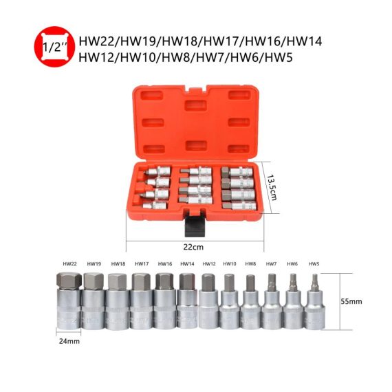 12-teiliges Innensechskant-Schraubendreher-Set mit Steckschlüsseladapter und Nüssen (5-22 mm) - Präzisionswerkzeug für verschiedene Anwendungen