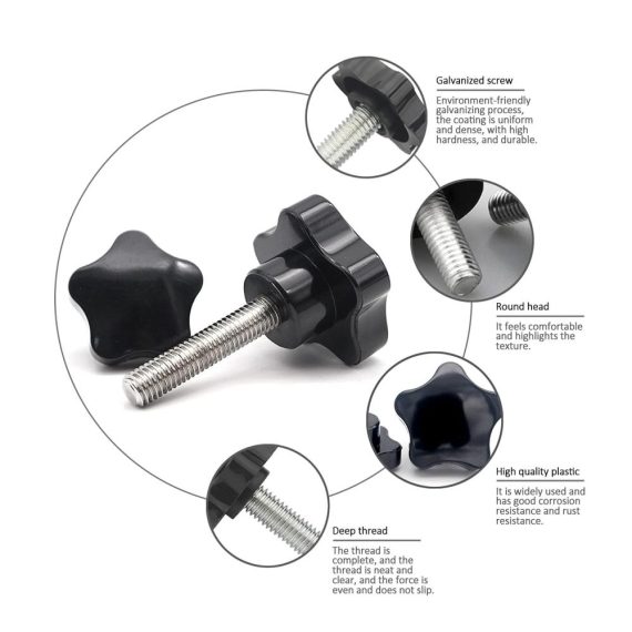M4 Rändelschrauben - 4 Stück Sternkopfschrauben Schwarz Gewinde Klemmknopf Kopfdurchmesser 25mm Größe M4*(8-50mm