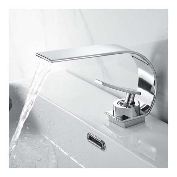 Badezimmer Einhebelmischer aus Messing mit Chrom-Finish - Kalt- und Warmwasser Waschtischarmatur inklusive Keramikventil