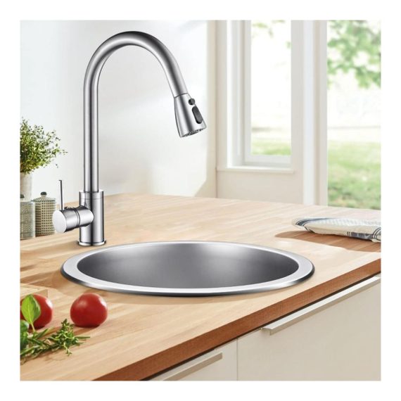 Edelstahl Einbauspüle Rundes Waschbecken Ø 40 cm Küchen-Unterbau mit einer Schüssel (14.4 Zoll