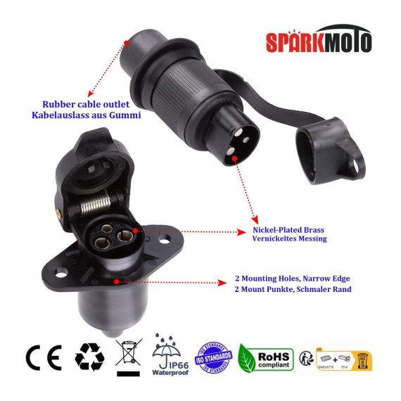 3x3 Poliger Stecker und Steckdose Set für Traktoren - DIN 9680 Wasserdicht 12V/24V 3 Polig 3 Stück