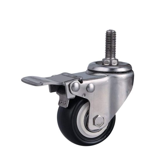 15-Zoll Edelstahl 304 Lenkrollen für Möbel - Robuste Radplattenrollen mit M8/M10/M12-Gewinde 300 kg Tragkraft geräuschlos PU-Bremse drehbar