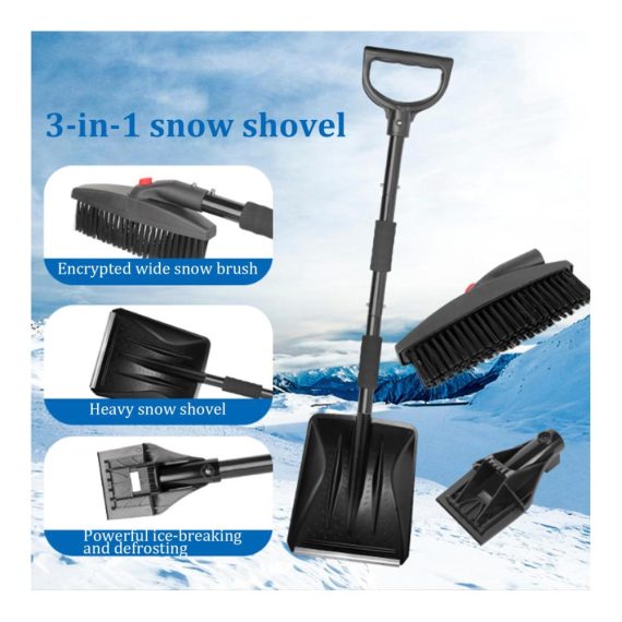 3-in-1 Klappbare Schneeschaufel mit Eiskratzer & Schneebürste - Tragbare Schneeschaufel (44 Zoll) für Auto und Gartenarbeit