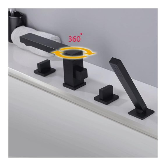 4-Loch Badewannenarmatur-Set in elegantem Schwarz mit Wannenrandarmatur Handbrause und Doppelgriff - Moderne Armaturen für stilvolles Badezimmer