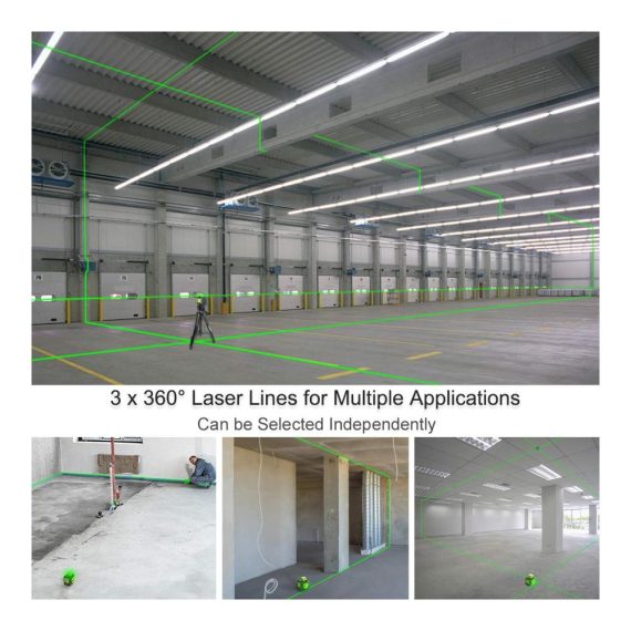Grüner 360° Kreuzlinienlaser B03CG Pro mit Lithium-Ionen Akku Selbstnivellierung Typ C Ladeanschluss und Hartschalenkoffer – Lasermessgerät & Zubehör