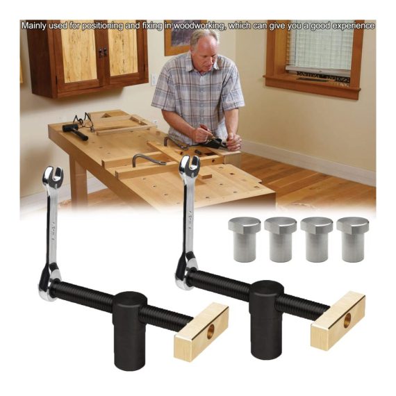 Schraubzwingen Set für Werkbank - 2 Stück Klemmen mit 4 Positionierungselementen Hobelbank Niederhalter 20mm Loch für Holzarbeiten und Schreibtischbefestigung