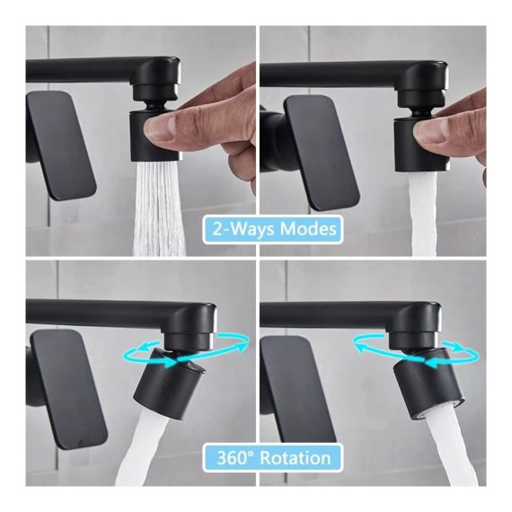 Bidet-Armaturen 360° Rotate Kitchen Faucet with 2-Function Sprayer Hot and Cold Mixer Taps - Ideal for Washing Vegetables - Wall Mounted Black Faucet (Chrome Color