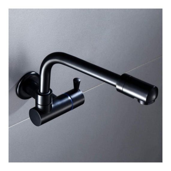 360 Degree Swivel Matt Black Copper Faucet - Wall Mounted Bathroom Basin & Mop Pool Tap