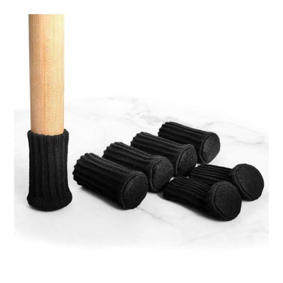 24 Stück schwarze Schutzkappen MERYSAN - Elastische Stuhlbeinsocken mit Filzpads für rutschfesten Fußbodenschutz