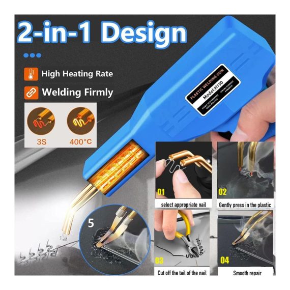 150W Kunststoffschweißer 2-in-1 Set für Auto Reparatur - 800PCS Schweißnägel 2 Schweißstäbe inklusive | Effektive Lösung für Stoßstangenreparatur & Kunststoffschweißen